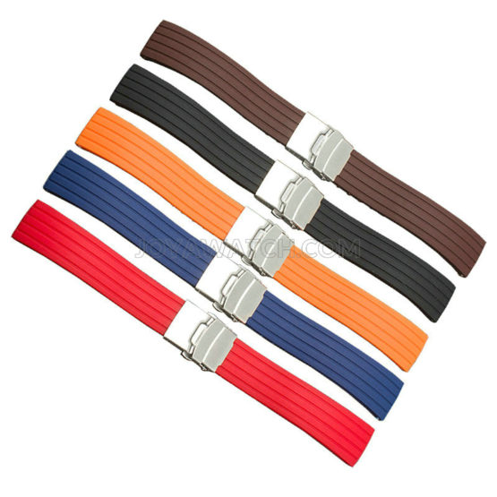 20/22/24mm Stripe Pattren Deployment Silicone Rubber Watch Band Strap JY91024
