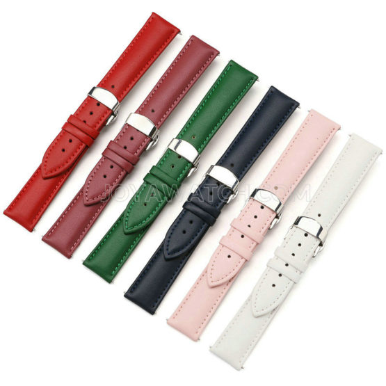 12/14/16/18/20/22/24mm Full Grain Leather Watch Band Strap Red White Blue Pink JY93032