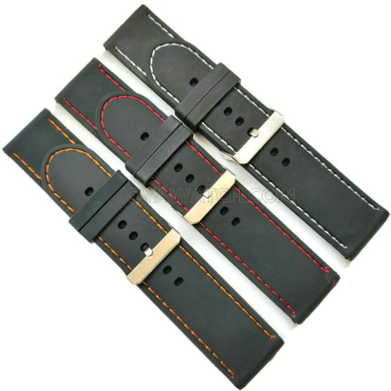 26mm Stitching Silicone Rubber Watch Band Black Red Orange Strap