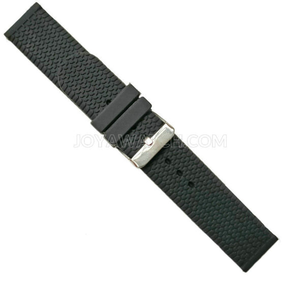 20mm Tire Track Silicone Rubber Watch Band Strap Light Weight Black
