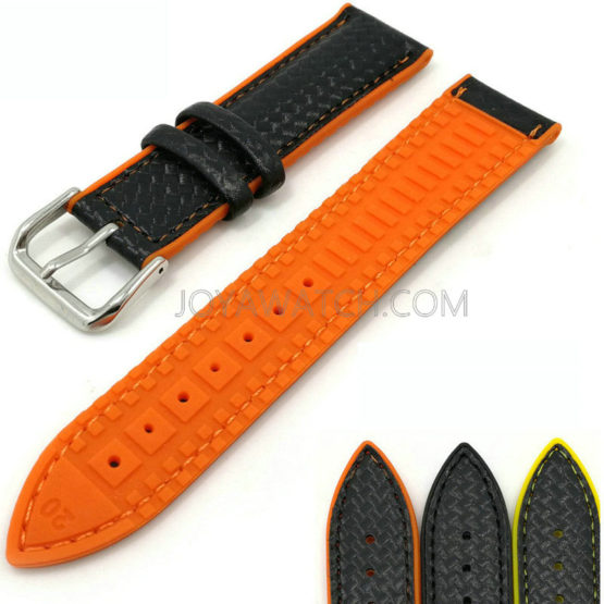 18/20/22mm Carbon Fiber Leather Silicone Watch Band Dual Color Replacement Strap JY91517
