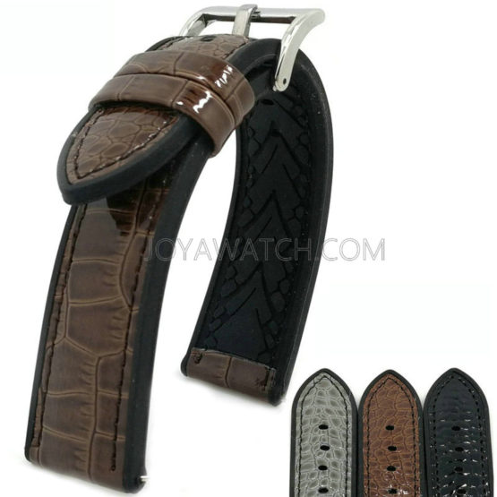 20/22mm Genuine Leather Silicone Rubber Watch Band Replacement Composite Strap JY91518