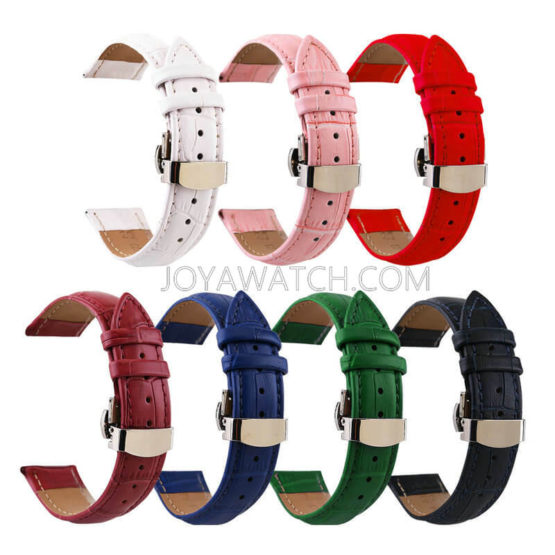 12/13/14/15/16/17/18/19/20/21/22/24mm Butterfly Clasp Cowhide Leather Watch Band Strap
