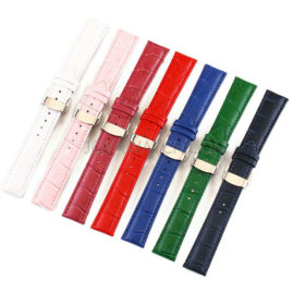 12/13/14/15/16/17/18/19/20/21/22/24mm Butterfly Clasp Cowhide Leather Watch Band Strap