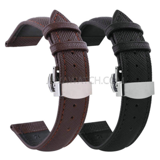 12/14/16/18/20/22/24mm Butterfly Clasp Genuine Cowhide Leather Watch Band Strap