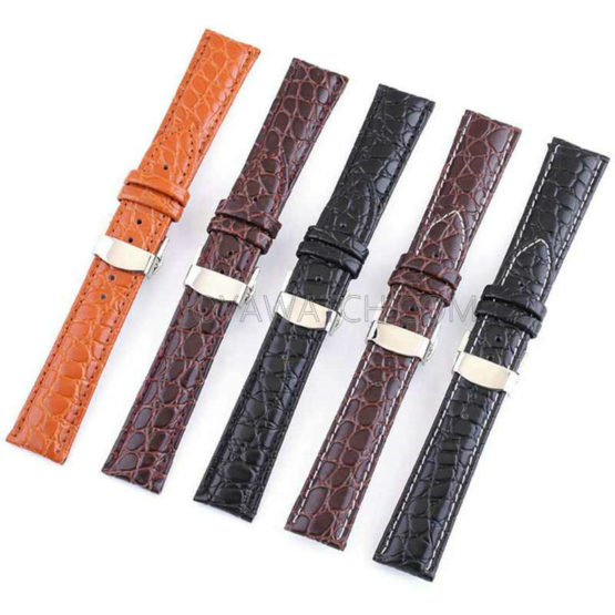 12/13/14/15/16/17/18/19/20/21/22/24mm Butterfly Clasp Genuine Leather Watch Band Strap