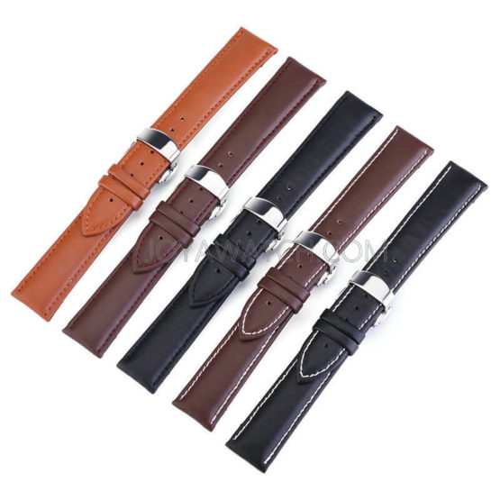 12/13/14/15/16/17/18/19/20/21/22/24mm Butterfly Clasp Cowhide Leather Watch Band Strap