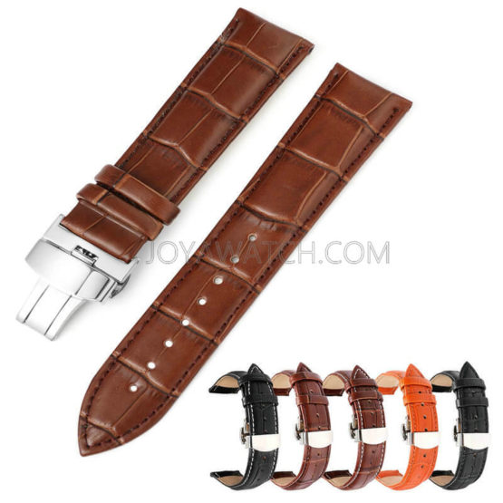 12/13/14/15/16/17/18/19/20/21/22/24mm Butterfly Clasp Genuine Leather Watch Band Strap