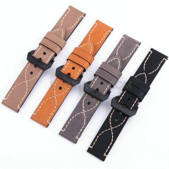 20/22/24/26mm Matte Genuine Leather High Quality Italian Stitched Replacement Strap