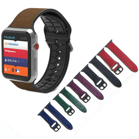 Silicone Leather Composit Watch Band Strap for Apple iWatch 1/2/3/4/5/6 JY81007